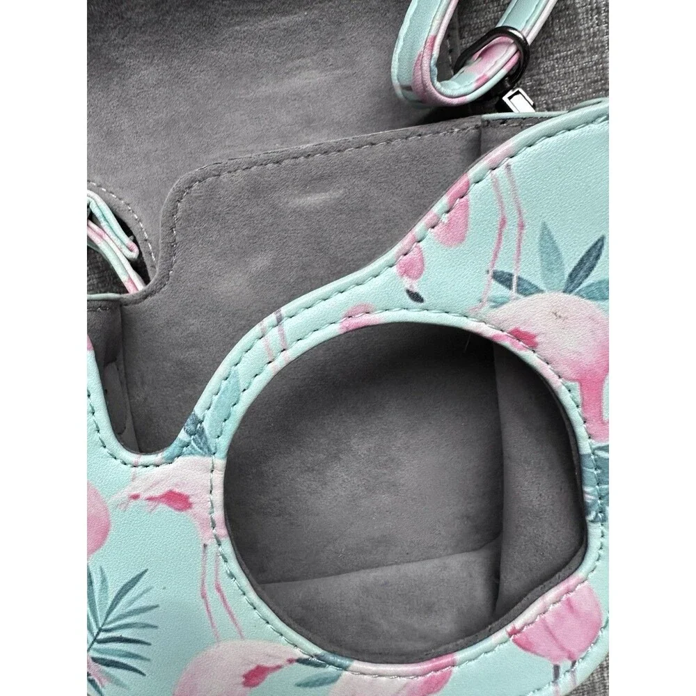 Flamingo Print Light Blue Padded Fujifilm Instax Mini Camera Case with Strap
